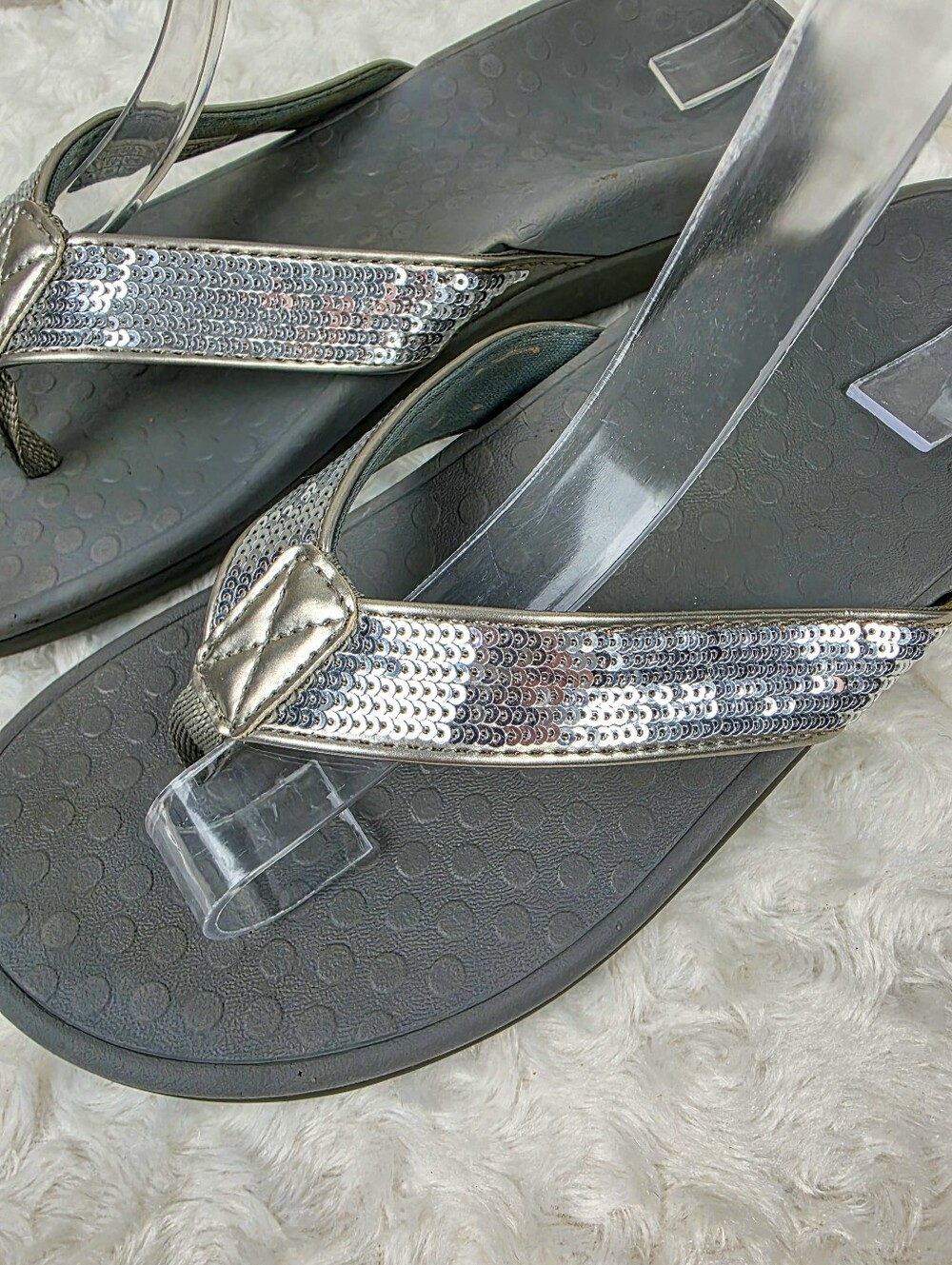 Vionic Tide SQ Silver Sequin Flip-Flop Sandals Size 7 - Picture 4 of 7